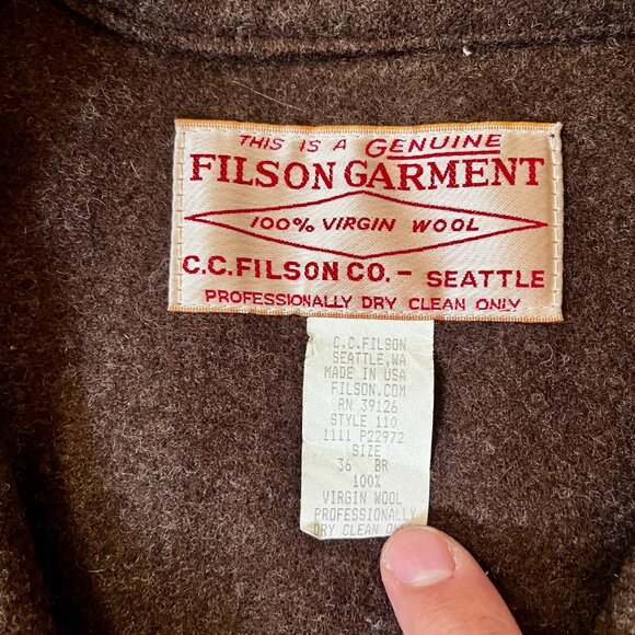 Filson Mackinaw Cruiser, Brown, Small 36 - Picture 5 of 5